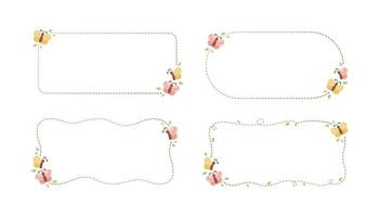 Cute Floral Butterfly Frame Set. Spring Summer Border Vector Illustration.