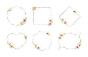 Cute Floral Butterfly Frame Set. Spring Summer Border Vector Illustration.