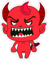 pegatina emoji emoticon emoción contento personaje dulce infernal entidad linda con cuernos demonio, mal espíritu, diablura, impuro fuerza png