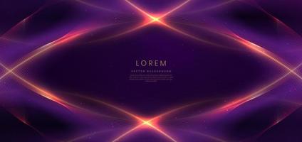 Luxury dark purple background with golden line curved and lighting effect sparkle. vector