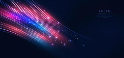 Abstract technology futuristic glowing blue and red light curved lines with high-speed effect on dark blue background. vector