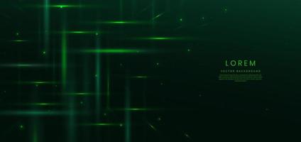 Abstract technology futuristic glowing green light lines with high-speed effect on dark green background. vector