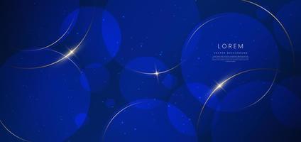 Abstract glowing gold curved lines on dark blue background with lighting effect and sparkle with copy space for text. vector