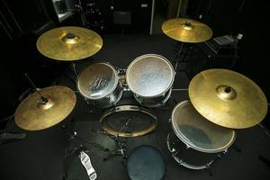 Percussion musical instrument top view.Drums photo