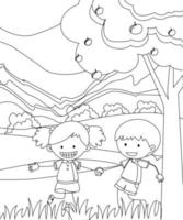 vector illustration of the cute children play to catch the butterfly in the yard.