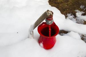 Fire hose with foam. Foam machine to extinguish a fire. photo