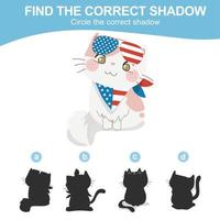 Find the correct shadow. Matching shadow game for children. Worksheet for kid. Educational printable worksheet. Vector illustration.