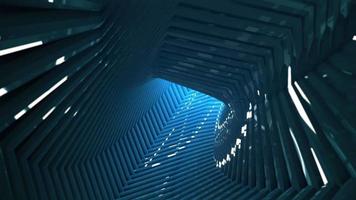 giratorio azul brillante futurista túnel movimiento antecedentes. video