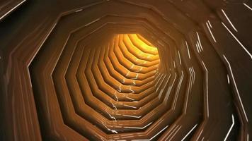 Futuristic tech motion background animation - endlessly rotating and looping shiny yellow sci-fi tunnel. video