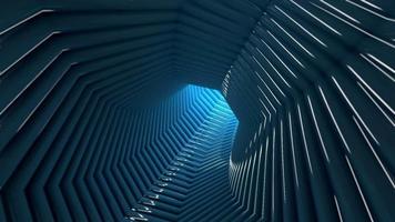 Rotating blue futuristic shiny space tunnel interior motion background. video