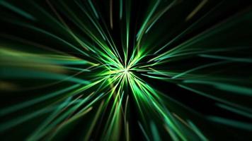 Seamless loop featuring an energy tunnel effect of fast moving green and yellow light beams. video