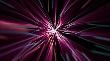 einwandfrei Schleifen Bewegung Hintergrund mit ein explosiv Tunnel bewirken mit schnell ziehen um lila, Rosa und Blau Licht Strahl Partikel. video