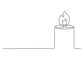 Candle fire continuous single art line drawing. Flame shape, candlelight fire contour icon. Vector hand drawn illustration