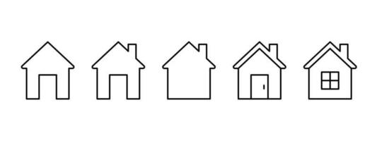 Home, house building, line icon set. House front view, property, real estate, residential cottage for mortgage and loan, homepage. Editable Stroke outline sign. Vector illustration