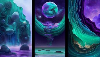 A Stunning Display of Molten Malachite, Amethyst, and Lapis Lazuli in a Dynamic and Organic Geological Formation Illustration photo