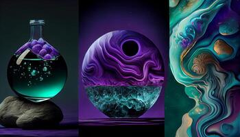 A Stunning Display of Molten Malachite, Amethyst, and Lapis Lazuli in a Dynamic and Organic Geological Formation Illustration photo