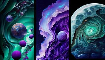 A Stunning Display of Molten Malachite, Amethyst, and Lapis Lazuli in a Dynamic and Organic Geological Formation Illustration photo