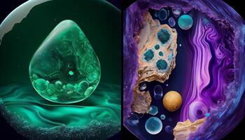 A Stunning Display of Molten Malachite, Amethyst, and Lapis Lazuli in a Dynamic and Organic Geological Formation Illustration photo