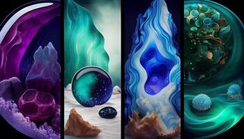 A Stunning Display of Molten Malachite, Amethyst, and Lapis Lazuli in a Dynamic and Organic Geological Formation Illustration photo