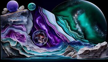 A Stunning Display of Molten Malachite, Amethyst, and Lapis Lazuli in a Dynamic and Organic Geological Formation Illustration photo