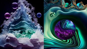 A Stunning Display of Molten Malachite, Amethyst, and Lapis Lazuli in a Dynamic and Organic Geological Formation Illustration photo