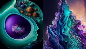 A Stunning Display of Molten Malachite, Amethyst, and Lapis Lazuli in a Dynamic and Organic Geological Formation Illustration photo