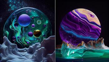 A Stunning Display of Molten Malachite, Amethyst, and Lapis Lazuli in a Dynamic and Organic Geological Formation Illustration photo