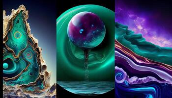 A Stunning Display of Molten Malachite, Amethyst, and Lapis Lazuli in a Dynamic and Organic Geological Formation Illustration photo
