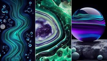 A Stunning Display of Molten Malachite, Amethyst, and Lapis Lazuli in a Dynamic and Organic Geological Formation Illustration photo