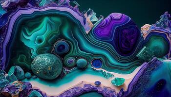 A Stunning Display of Molten Malachite, Amethyst, and Lapis Lazuli in a Dynamic and Organic Geological Formation Illustration photo