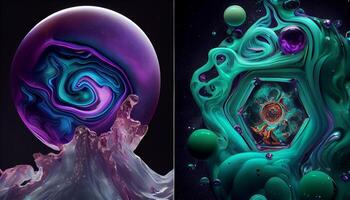 A Stunning Display of Molten Malachite, Amethyst, and Lapis Lazuli in a Dynamic and Organic Geological Formation Illustration photo