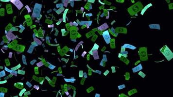 geld vliegend animatie in transparant achtergrond, valuta vliegend animatie in 4k ultra hd video