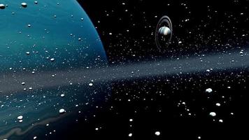 geringd planeten ruimte vlucht, in beweging tussen asteroïden video