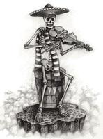 Art fancy surreal skull playing violin. Hand drawing and make graphic vector. vector