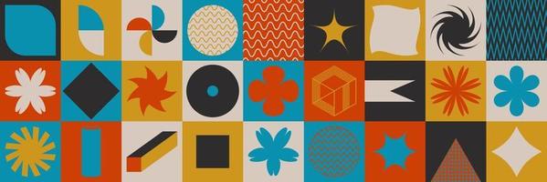 Abstract geometric brutalism figures and shapes. Bauhaus retro design. Swiss aesthetic vector