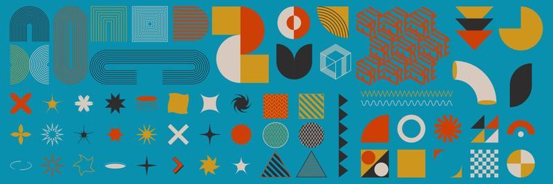 Abstract geometric brutalism figures and shapes. Bauhaus retro design.