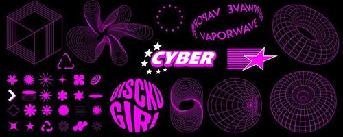 Retrowave design elements in trendy retro cyberpunk 80s 90s style. Y2k aesthetic. vector