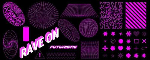 Retrowave design elements in trendy retro cyberpunk 80s 90s style. Y2k aesthetic. vector