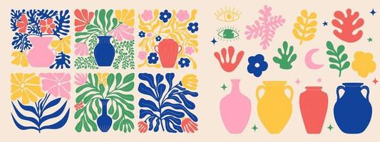 maravilloso resumen Arte póster colocar. matisse aleatorio orgánico formas y hembra siluetas en de moda retro 60s 70s estilo. vector