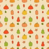 Cute pumpkin seamless pattern. Vector illustration in hand drawn style