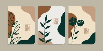 set of book cover designs with hand drawn foliage decorations. abstract retro botanical background. size A4 For notebooks, diaries, planners, brochures, books, catalogs vector