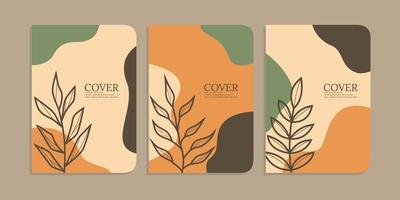 set of book cover designs with hand drawn foliage decorations. abstract retro botanical background. size A4 For notebooks, diaries, planners, brochures, books, catalogs vector