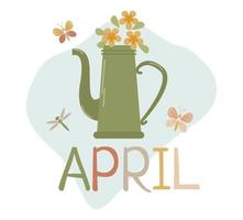 vector text april with funnel and flowers