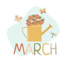 vector text march with funnel and flowers