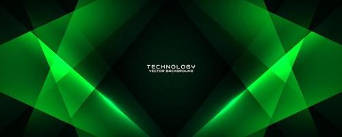 3D green techno abstract background overlap layer on dark space with light line effect decoration. Modern graphic design element cutout style concept for banner, flyer, card, or brochure cover vector