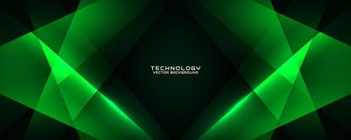 3D green techno abstract background overlap layer on dark space with light line effect decoration. Modern graphic design element cutout style concept for banner, flyer, card, or brochure cover vector