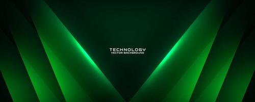 3D green techno abstract background overlap layer on dark space with light line effect decoration. Modern graphic design element cutout style concept for banner, flyer, card, or brochure cover vector