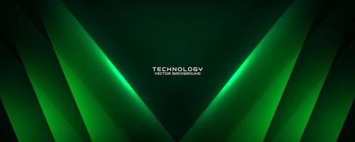 3D green techno abstract background overlap layer on dark space with light line effect decoration. Modern graphic design element cutout style concept for banner, flyer, card, or brochure cover vector