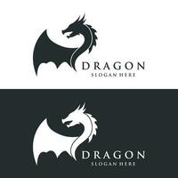 Logo template of fire dragon head and wings isolated background. vector