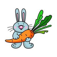 Colored vector illustration of a hare with a carrot